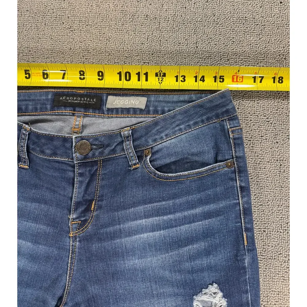 Aeropostale Women's Size 8 Distressed Jeggings Dark Blue Stretch Skinny Jeans